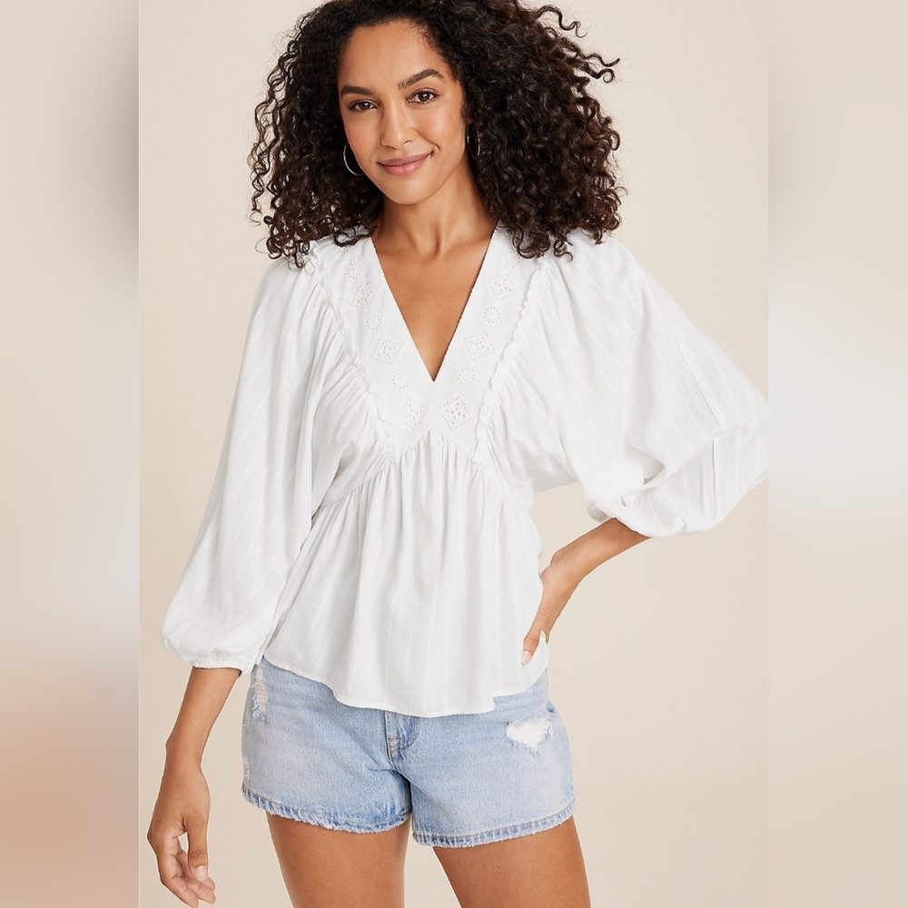 NWT Maurices White Eyelet Trimmed Blouse